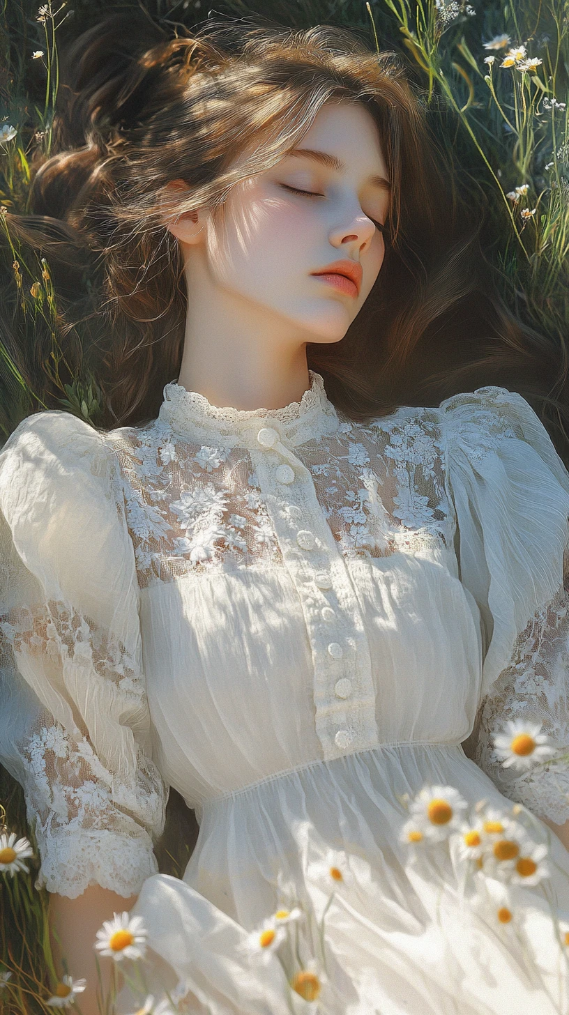 Young woman sleeping in sunlit wildflower meadow