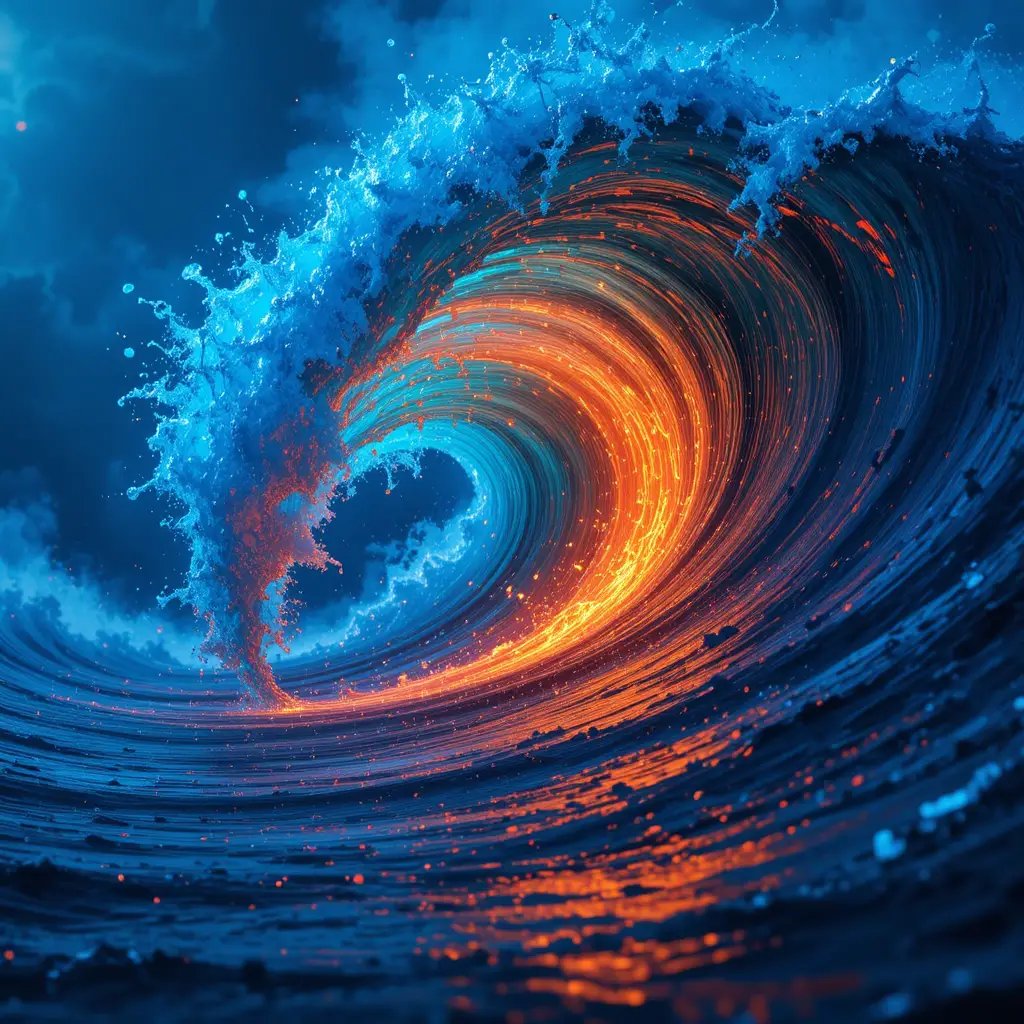 熾熱岩漿與海水交織翻湧的火焰海浪