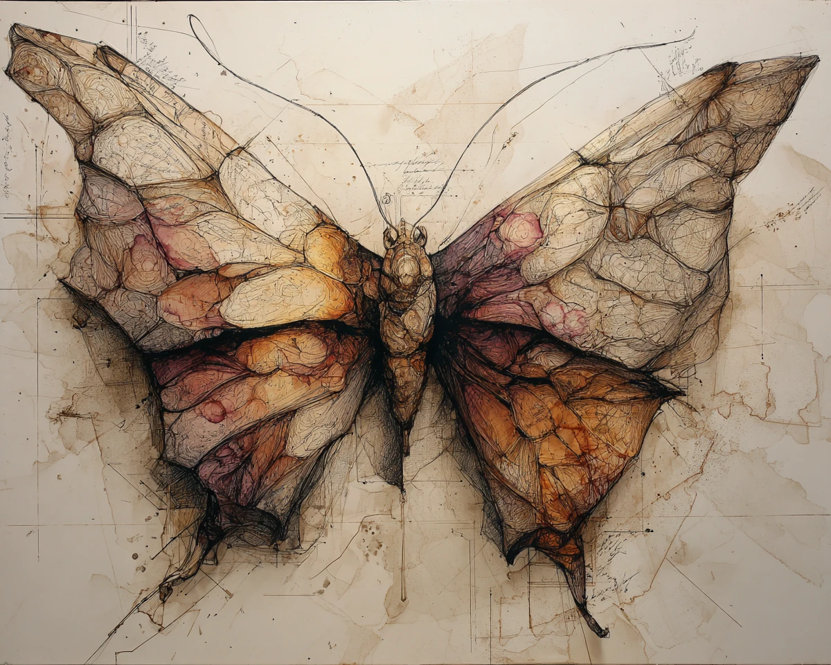 Borboleta abstrata vibrante surgindo em pintura mista
