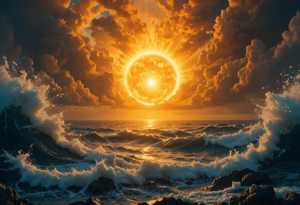Paisagem sonora musical abstrata com suaves ondas de luz dourada