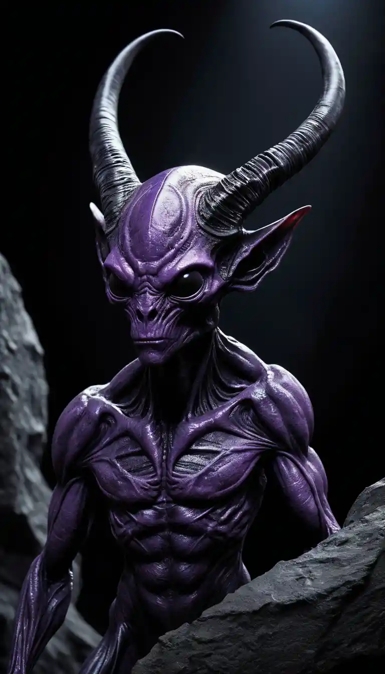 Majestoso alienígena roxo flutuando sozinho no profundo vazio negro