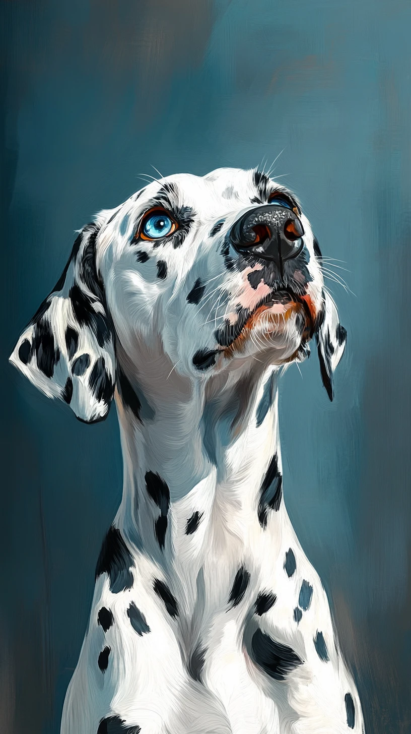 Retrato de dálmata com olhos diferentes em fundo azul