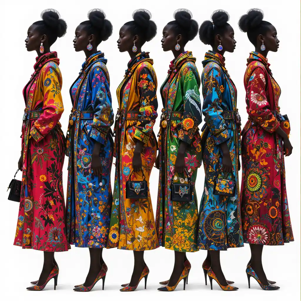 Colorful collage of women in patterned african attire