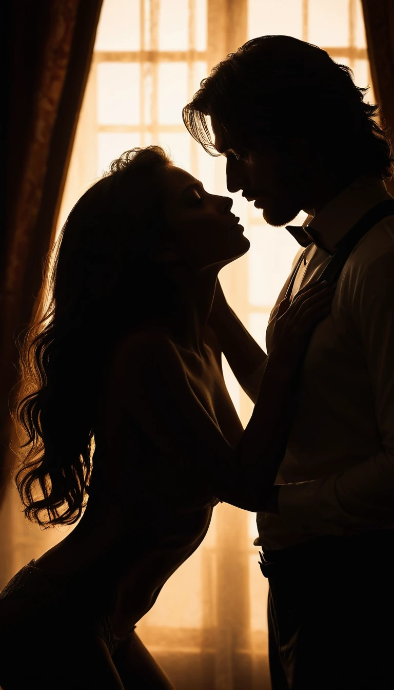 Romantic portrait of a young man kissing his lover