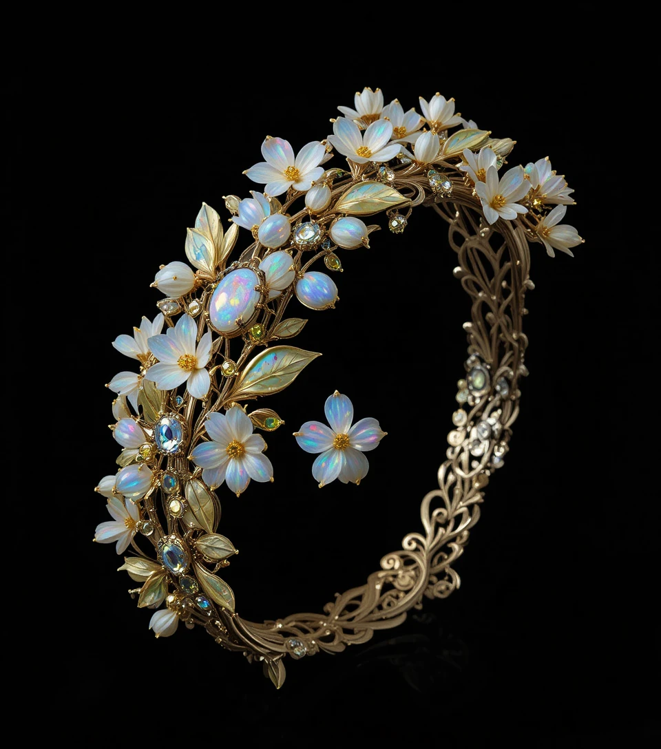 Filigranes Armband aus Platin und Gold mit Opal-Edelweiß-Girlande