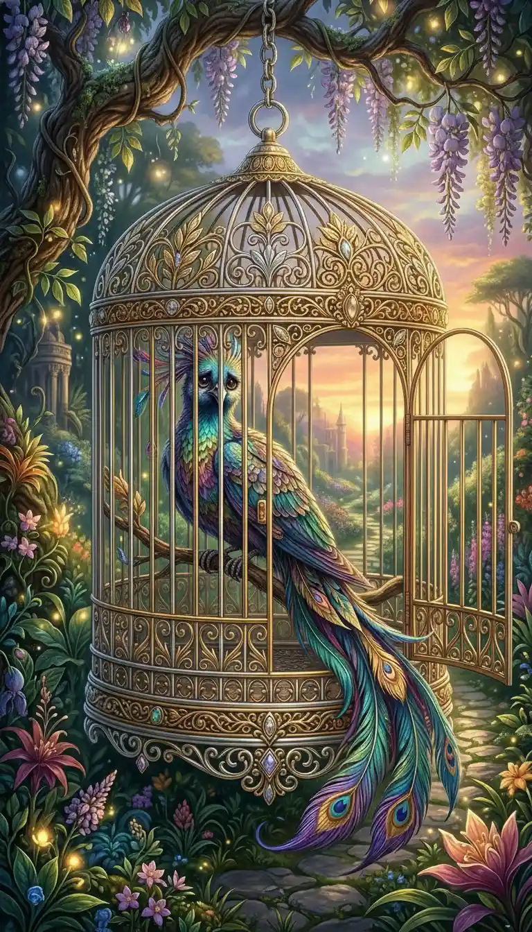 籠中奇幻鳥凝望魔法花園