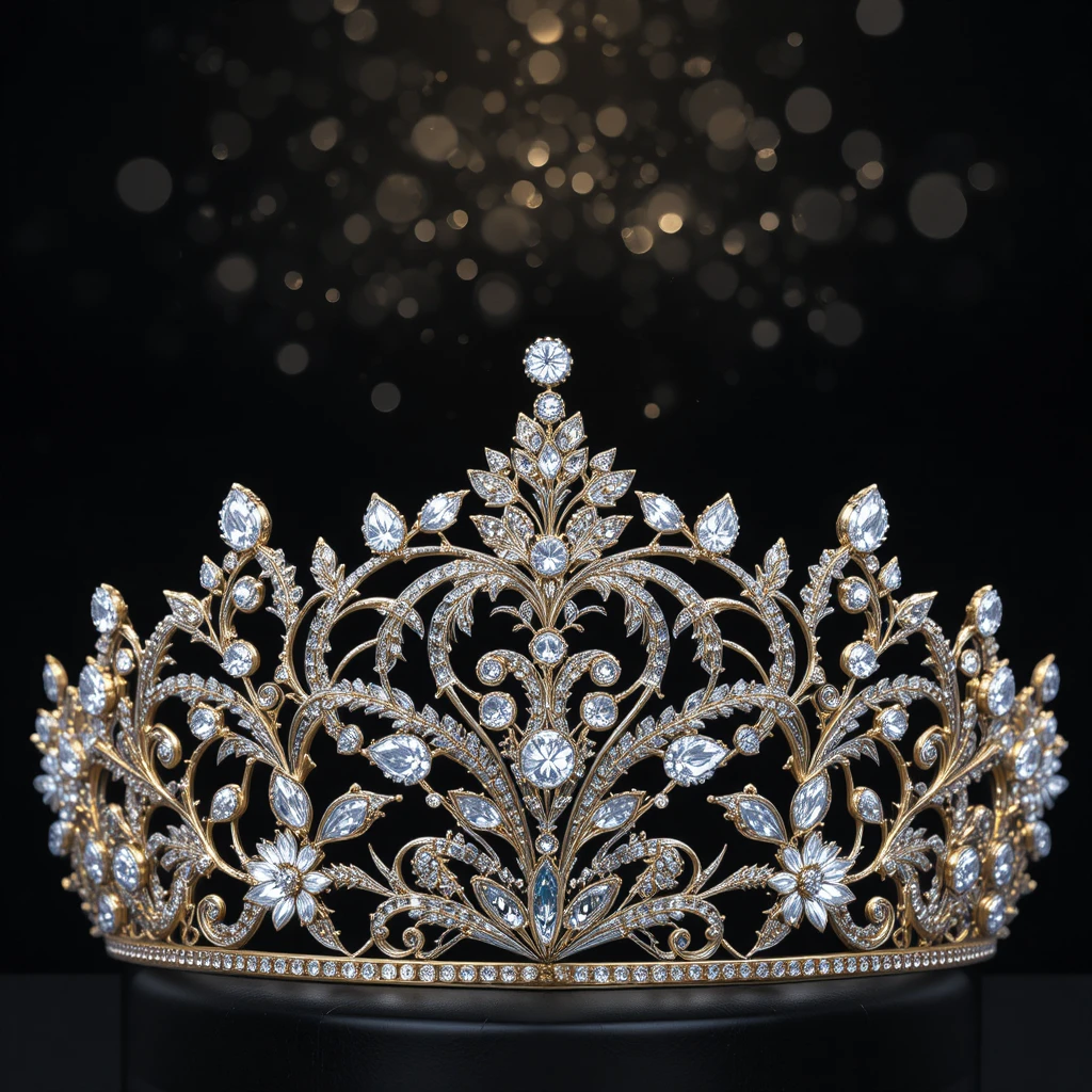 Elegante Diamanttiara auf schwarzem Hintergrund mit Spotlicht