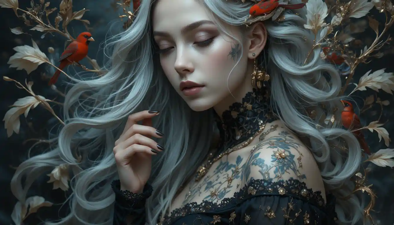 Gothic female vampire in dramatic Victorian portrait