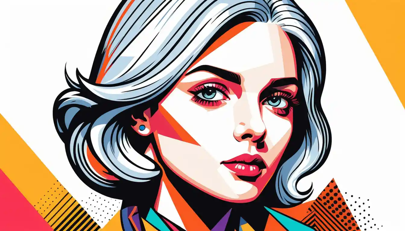 Colorful geometric vector portrait of a woman on white