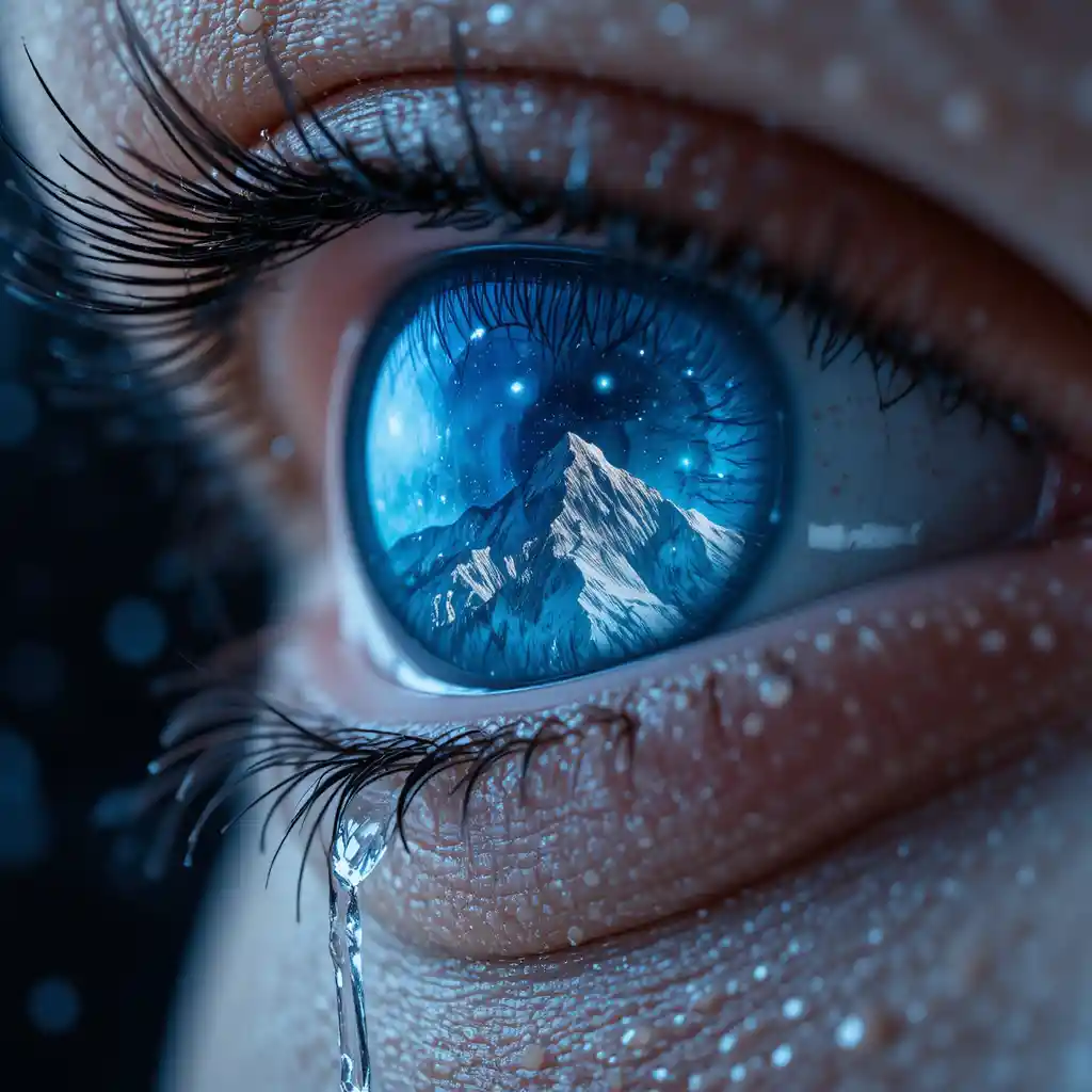 Extremes Makro-Nahaufnahme eines menschlichen blauen Auges mit Spiegelung