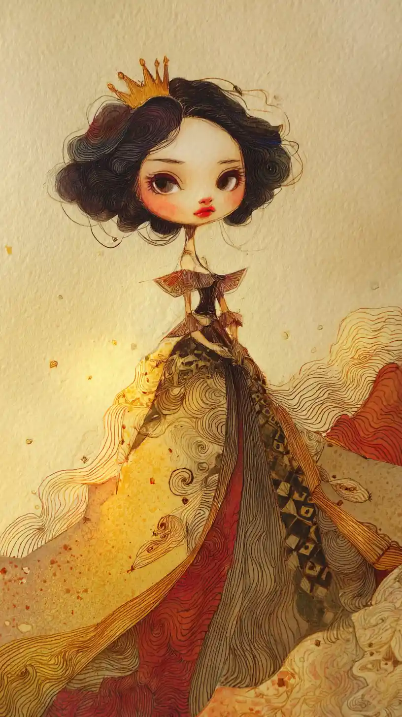 Chibi princess on a sunlit hill in fantasy illustration