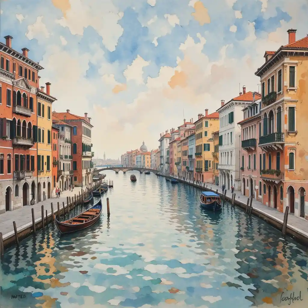 Veduta urbana di Venezia ad acquerello in stile artistico