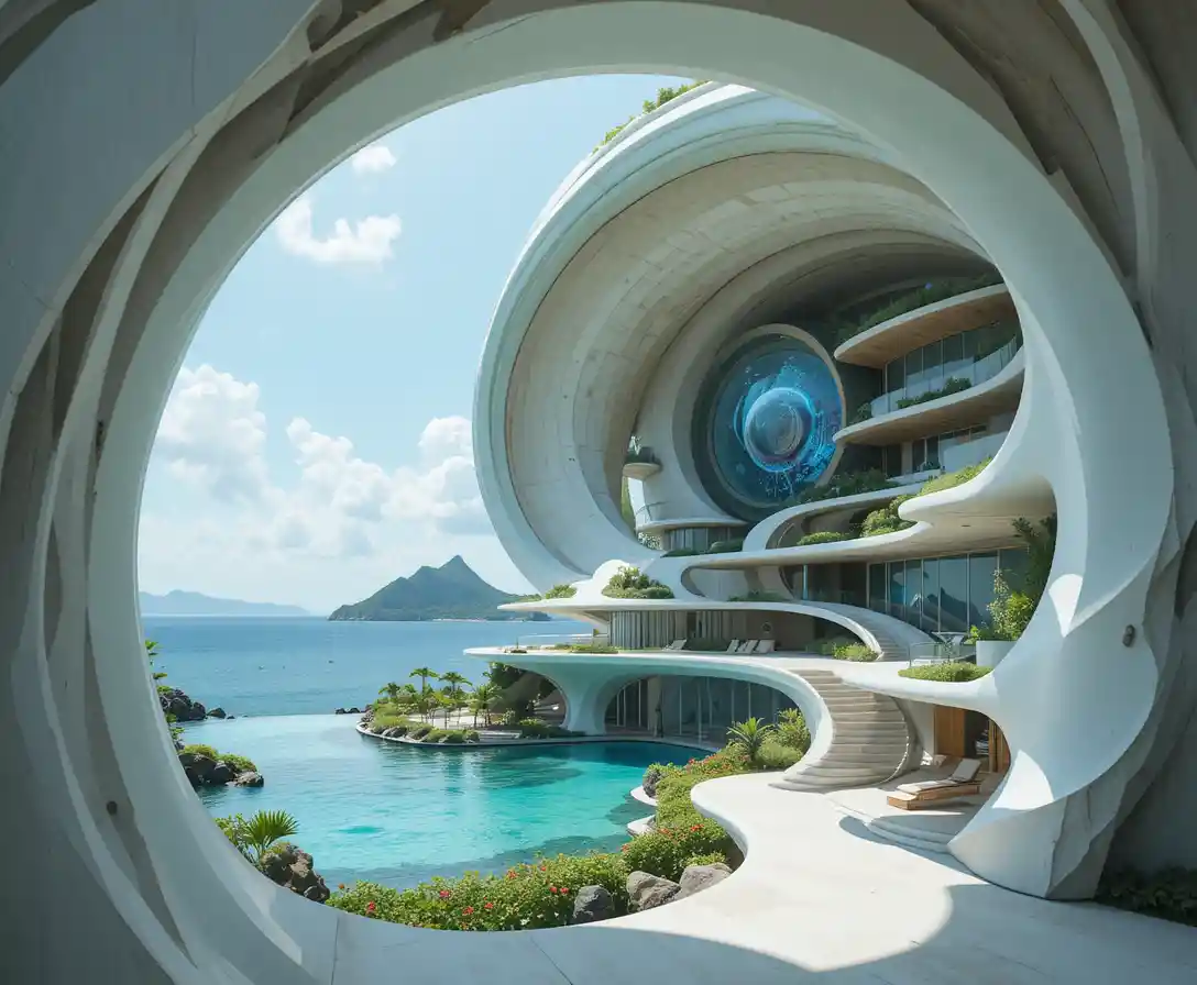 Conceito Futurista de Resort Ecológico Nautilus em Águas Costeiras Tropicais