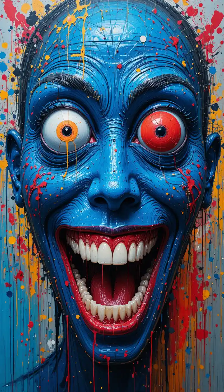 Chaotic abstract face painting with intense colorful energy