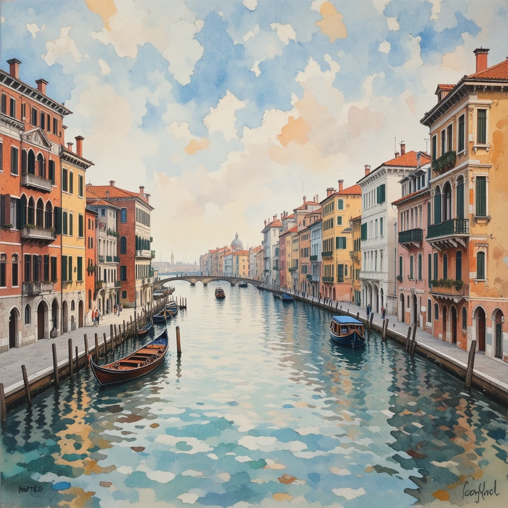 Veduta urbana di Venezia ad acquerello in stile artistico