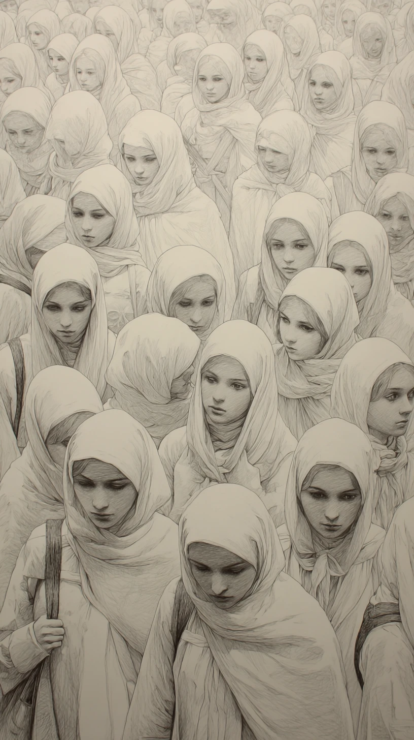 Ragazze bianche trasparenti in una prospettiva di schizzi sfumati