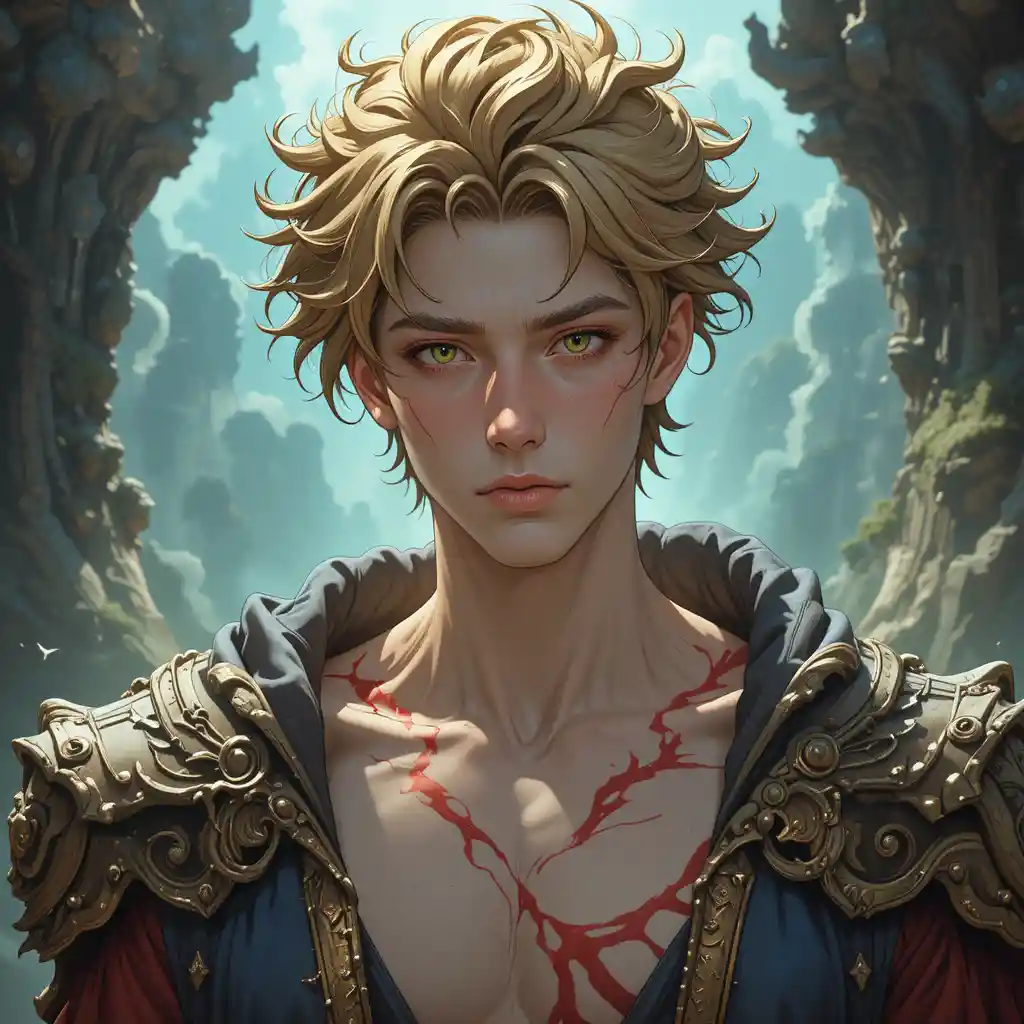 Jovem divindade em um reino mítico de fantasia em estilo anime