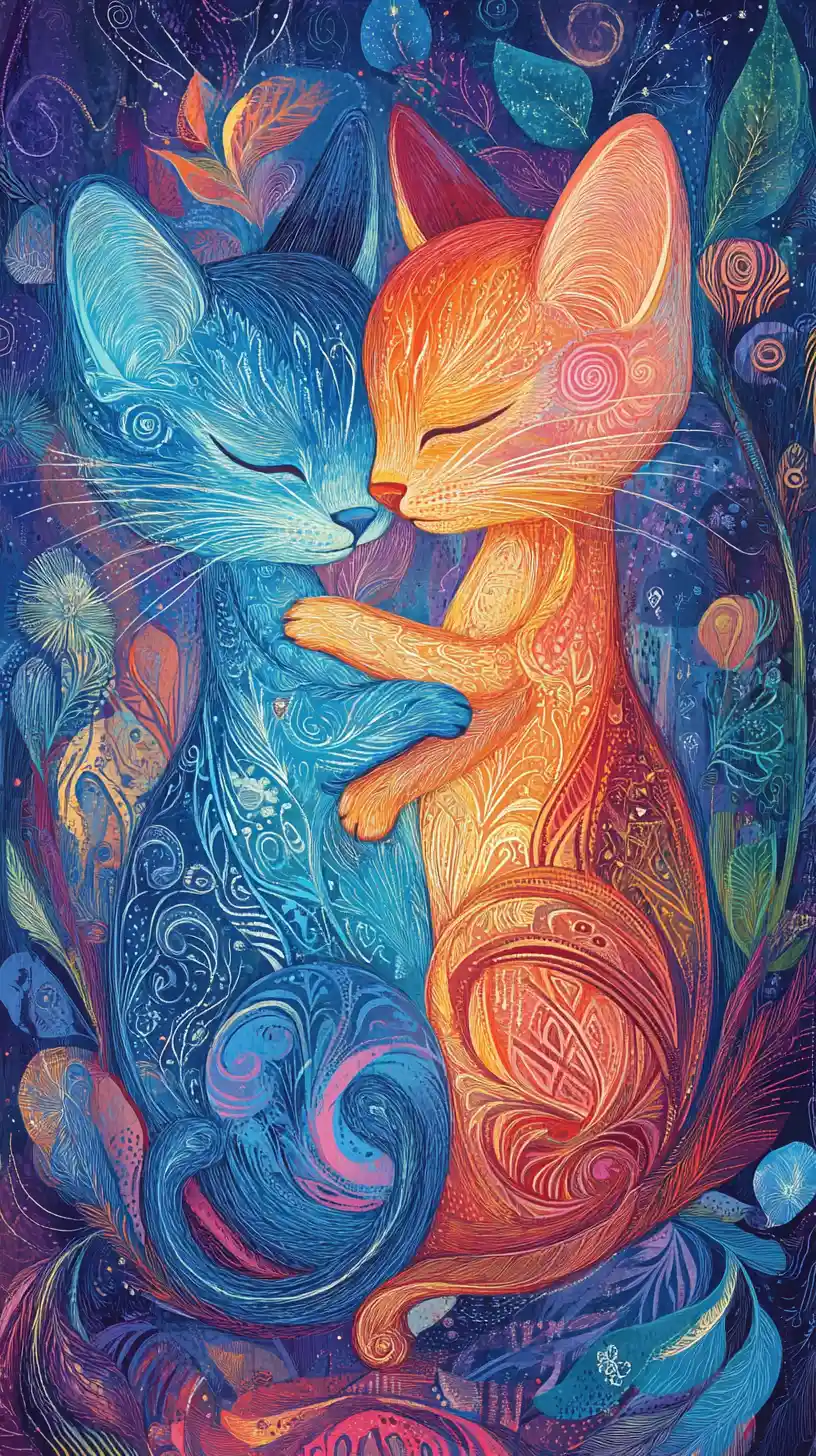 Dois ratinhos fofos se encarando em uma ilustração fantasiosa