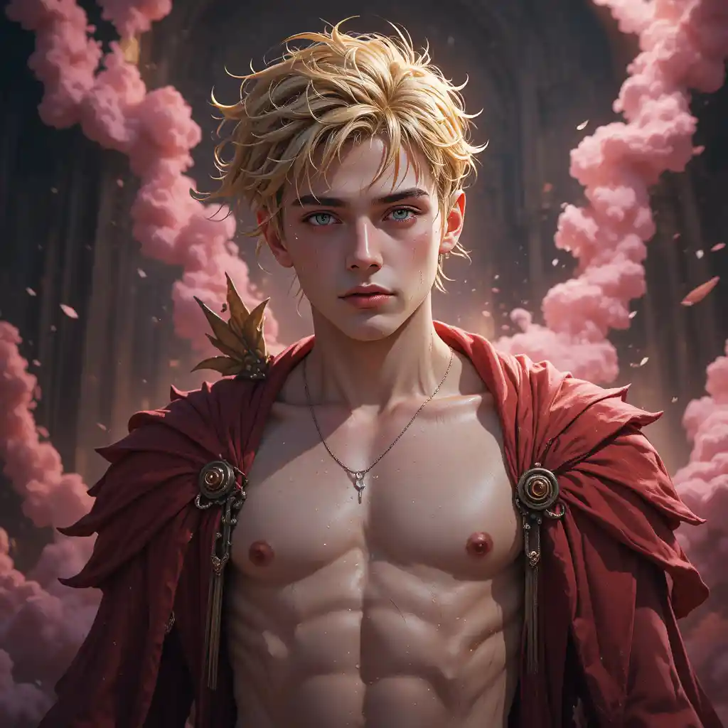 Giovane uomo in stile anime come dio primordiale nel regno del vuoto fantasy