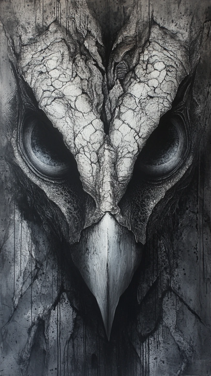 Aquila surreale in mixed media con grandi occhi riflettenti