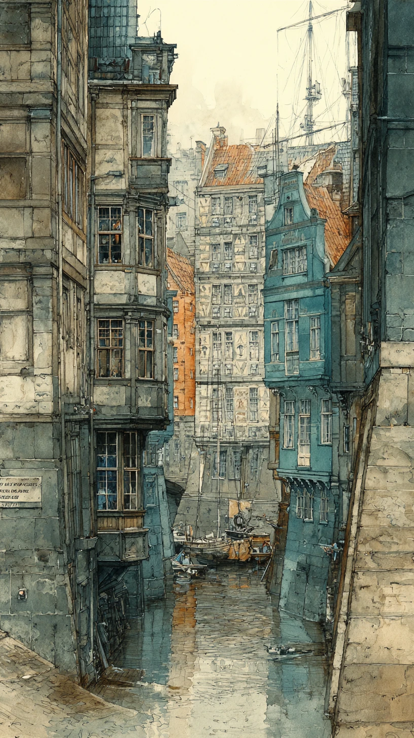 Porto de Hamburgo do início do século 20 em tons de aquarela