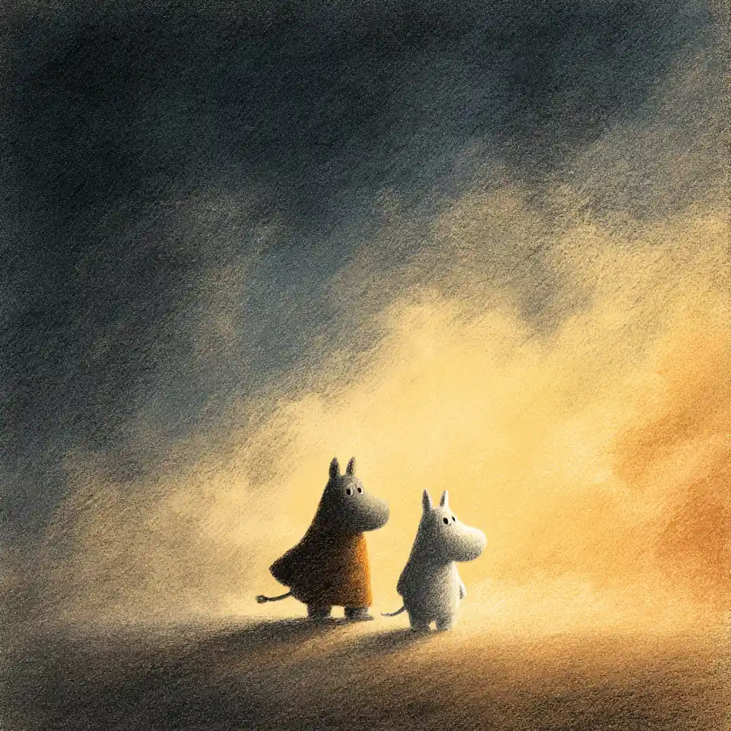 Surreale Cartoonfigur, die in einer Kathedrale aus Wolken schwebt