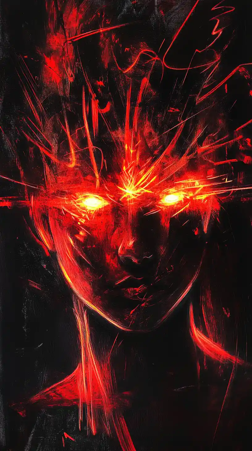 Silhouette surreale di gabbia toracica con occhi luminosi all'interno
