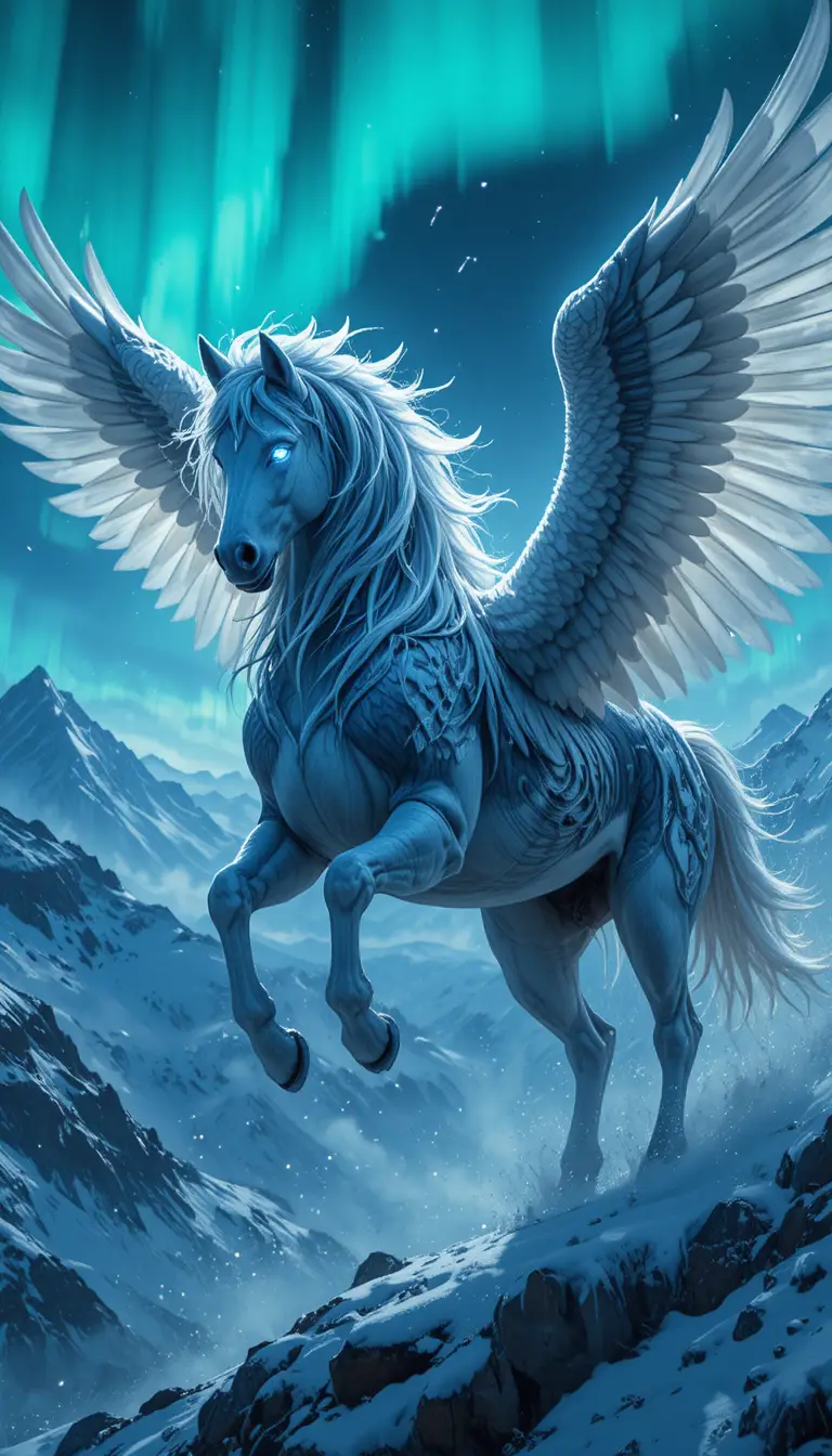 雪山上飛翔的哈士奇色天馬