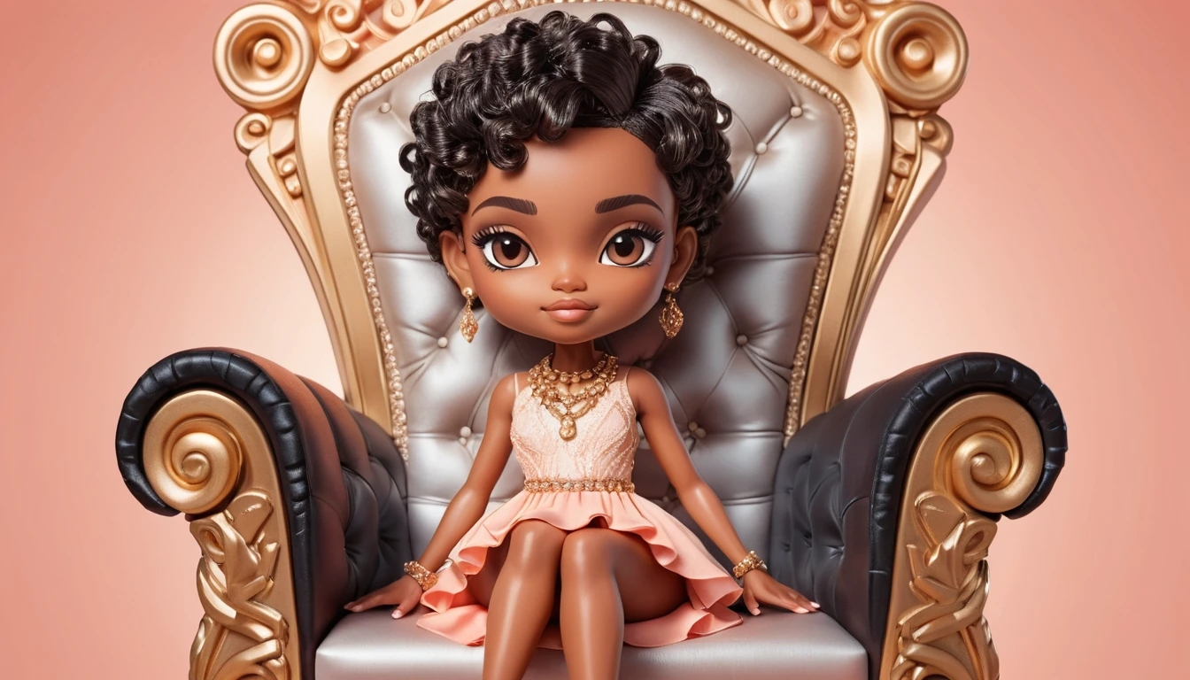 Elegant black woman on throne in coral gradient portrait