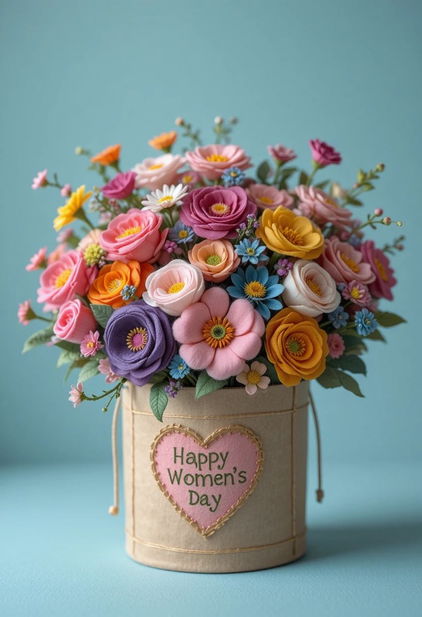 Filzblumenstrauß in Geschenktasche zum Frauentag