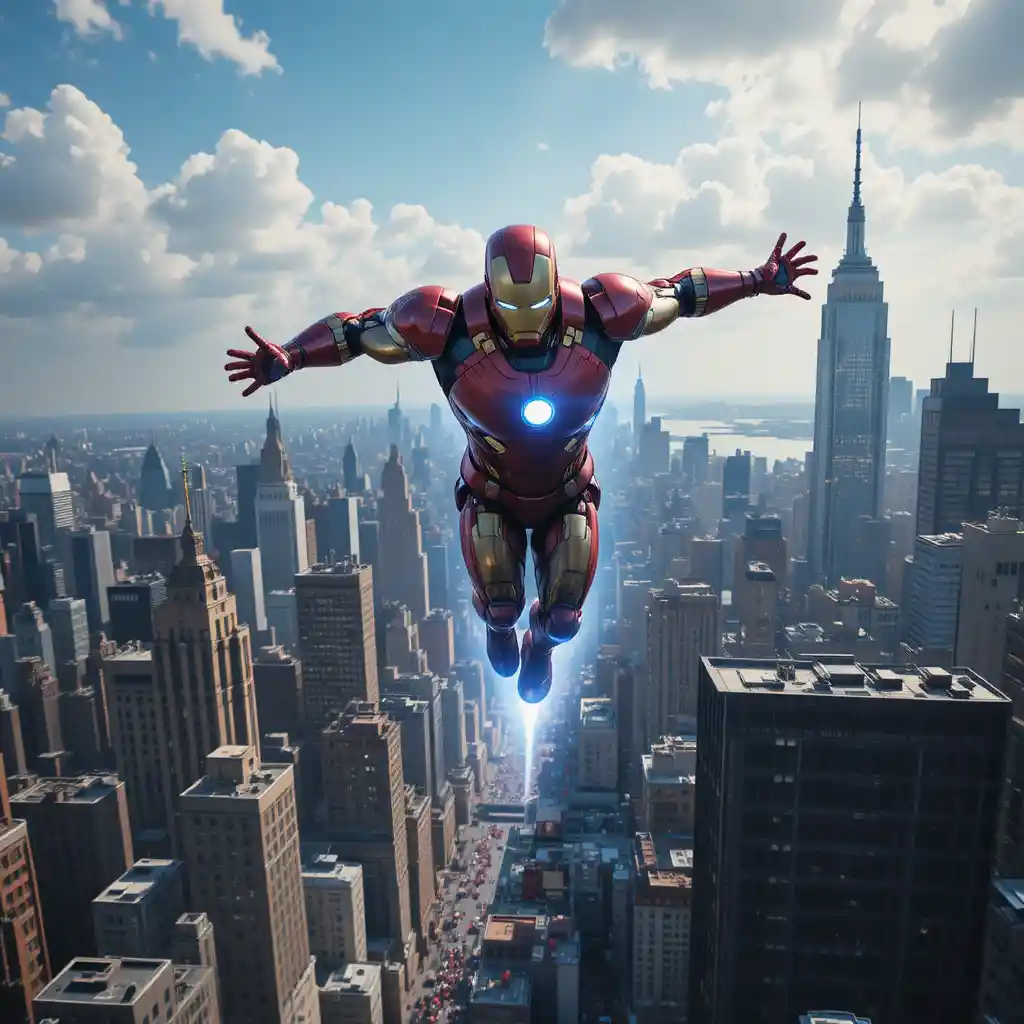 Superhero Flying Above The Manhattan City Skyline