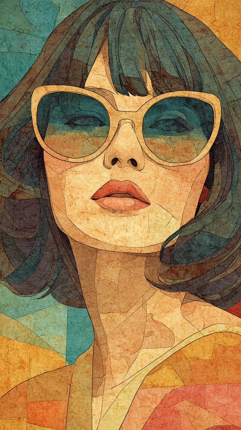 Donna pop art con caschetto e occhiali oversize