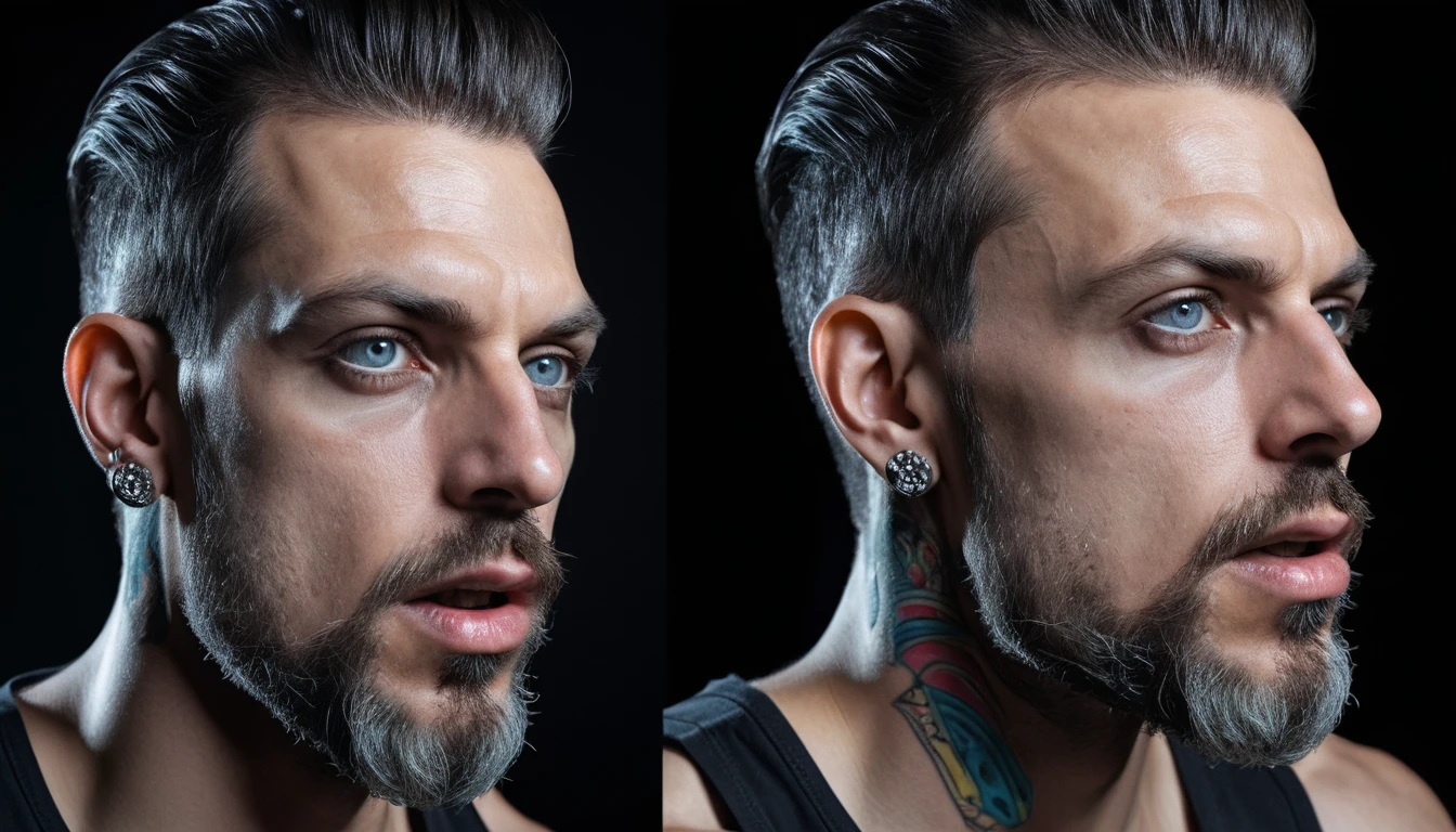 Buste chromé cyberpunk d’homme tatoué avec art de cerveau