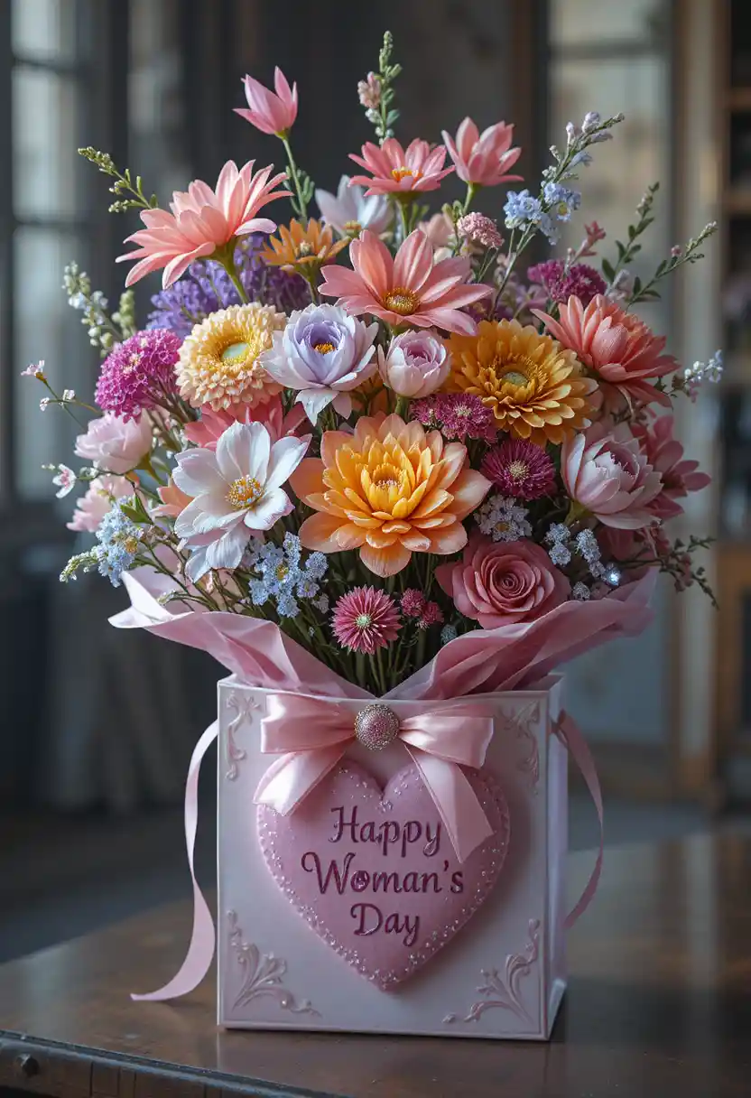 Kristallblumenstrauß in Geschenktasche zum Weltfrauentag