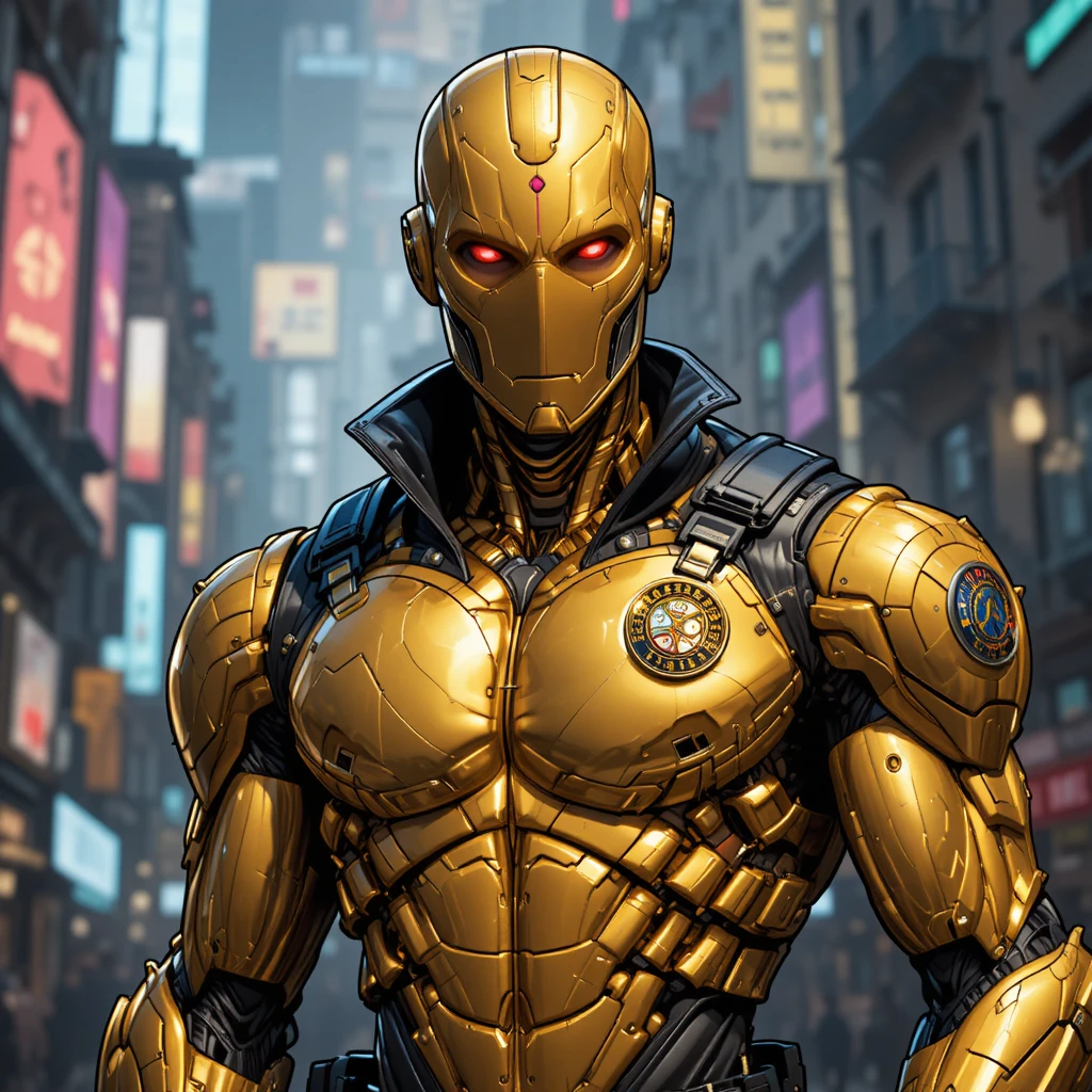 Vergoldeter humanoider Roboter-Vigilant in einer Straße in New York
