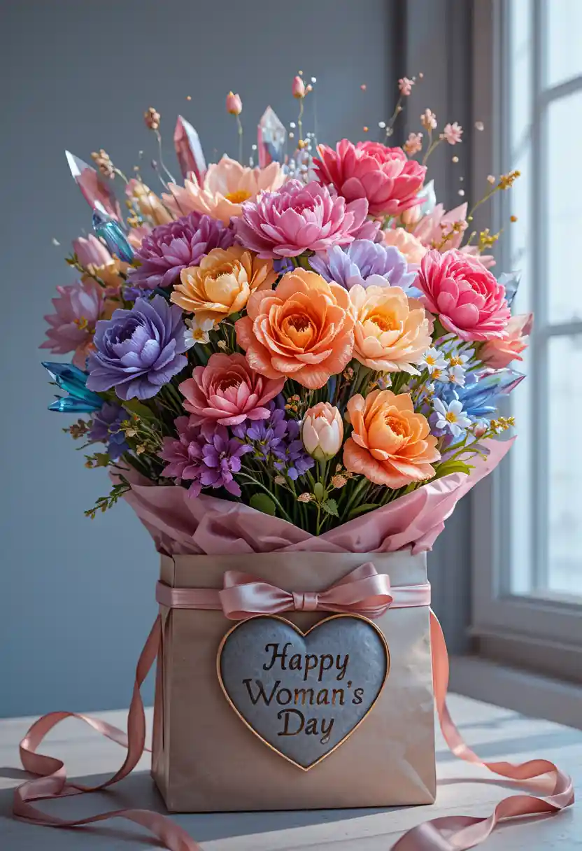 Kristallblumenstrauß in Geschenktasche zum Frauentag