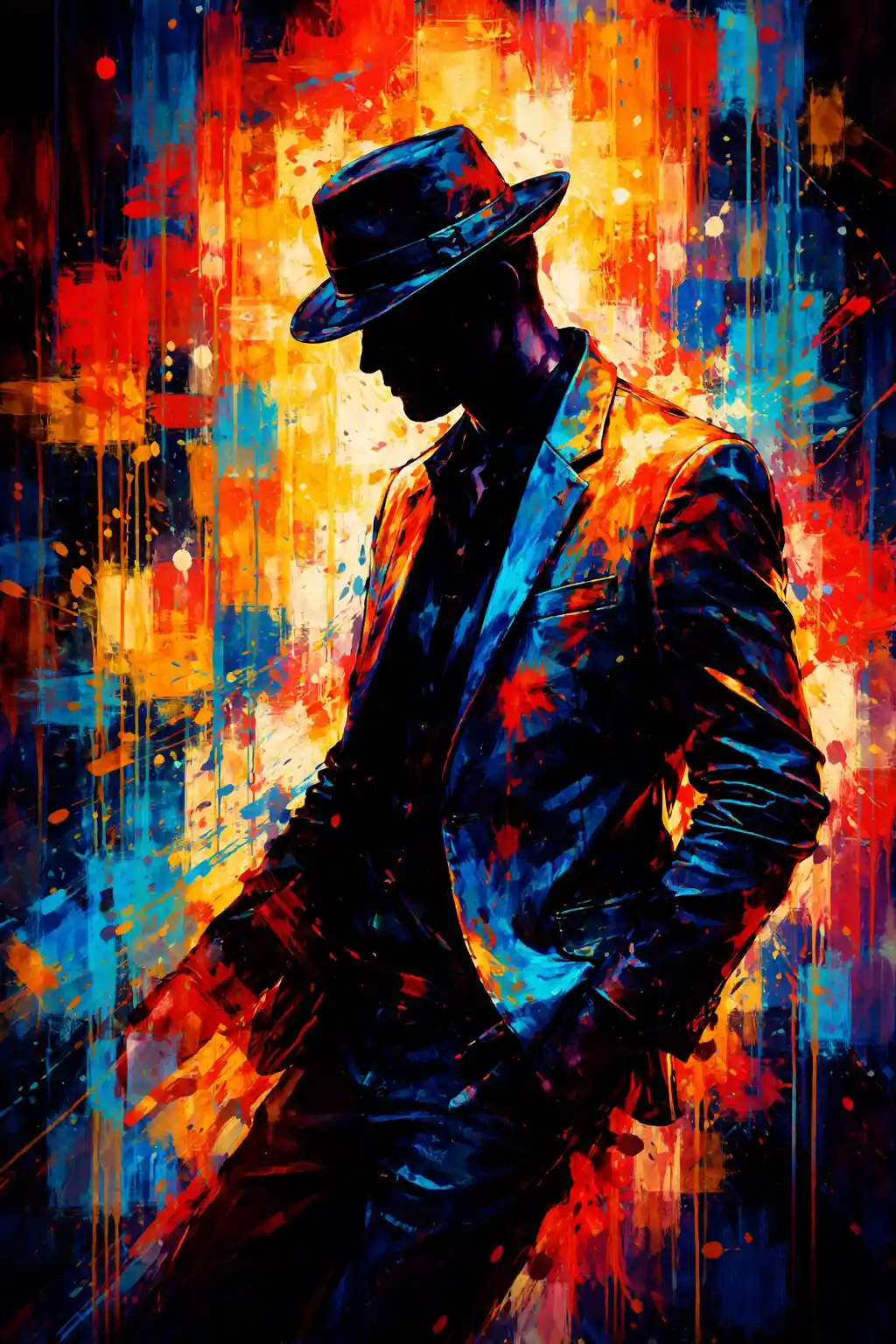 Abstract digital painting of a man in bold geometric colors