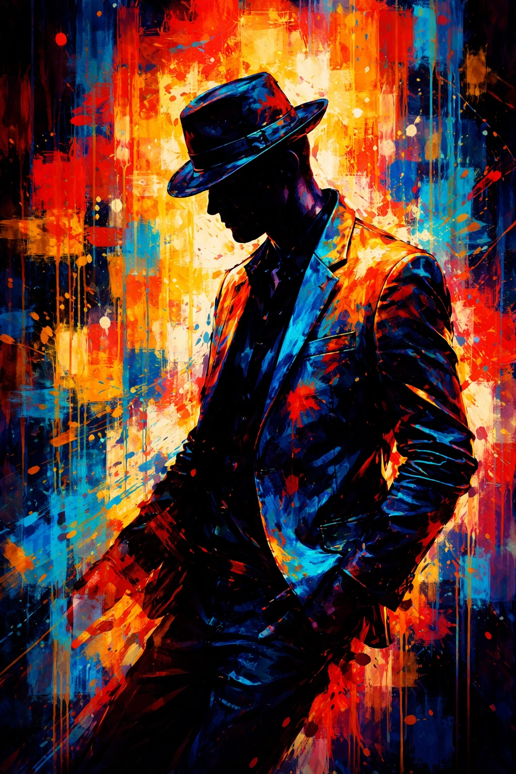 Abstract digital painting of a man in bold geometric colors