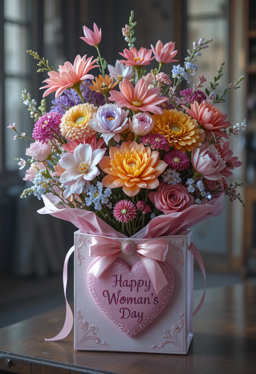 Kristallblumenstrauß in Geschenktasche zum Weltfrauentag