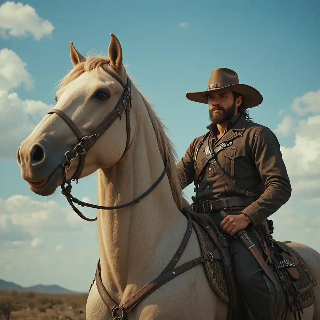 Cowboy Facing Threat With Rearing Horse In Tense Standoff