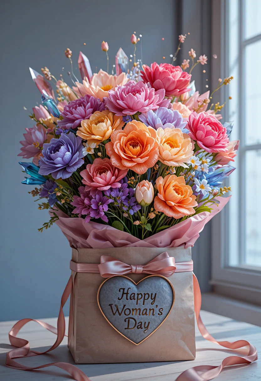 Kristallblumenstrauß in Geschenktasche zum Frauentag