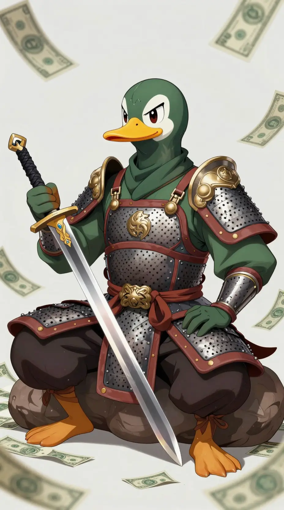 Anthropomorpher Anime-Enten-Ninja-Krieger in einem stillen Kloster