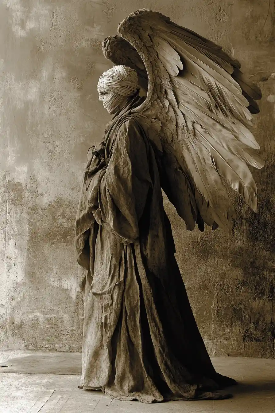 Gothic Angel Statue With Bandages And Flowing Cloth