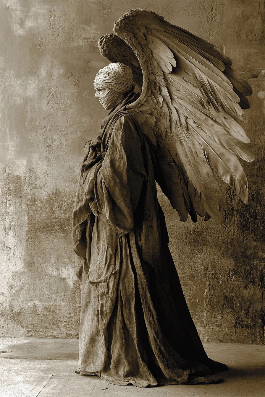 Gothic Angel Statue With Bandages And Flowing Cloth