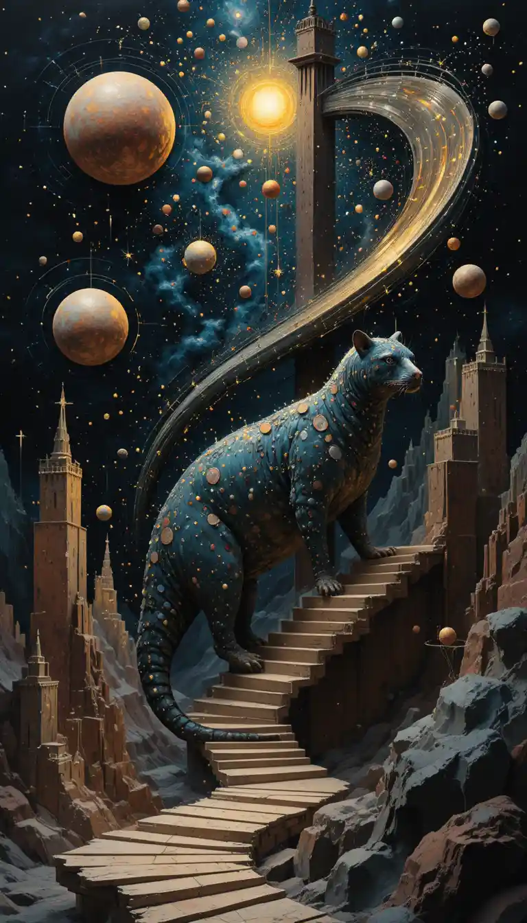 Rato 3D surreal flutuando pelo espaço cósmico abstrato