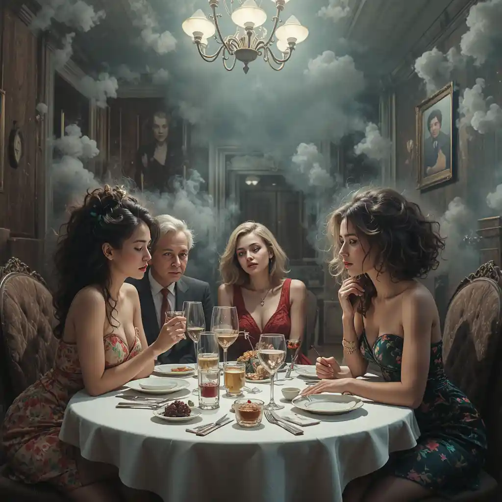 Grupo de mulheres e convidados reunidos em um jantar íntimo
