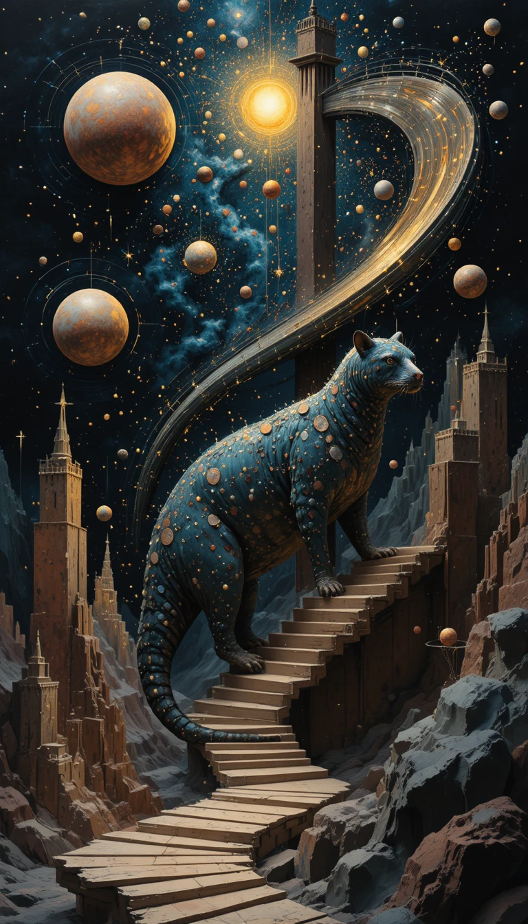 Rato 3D surreal flutuando pelo espaço cósmico abstrato