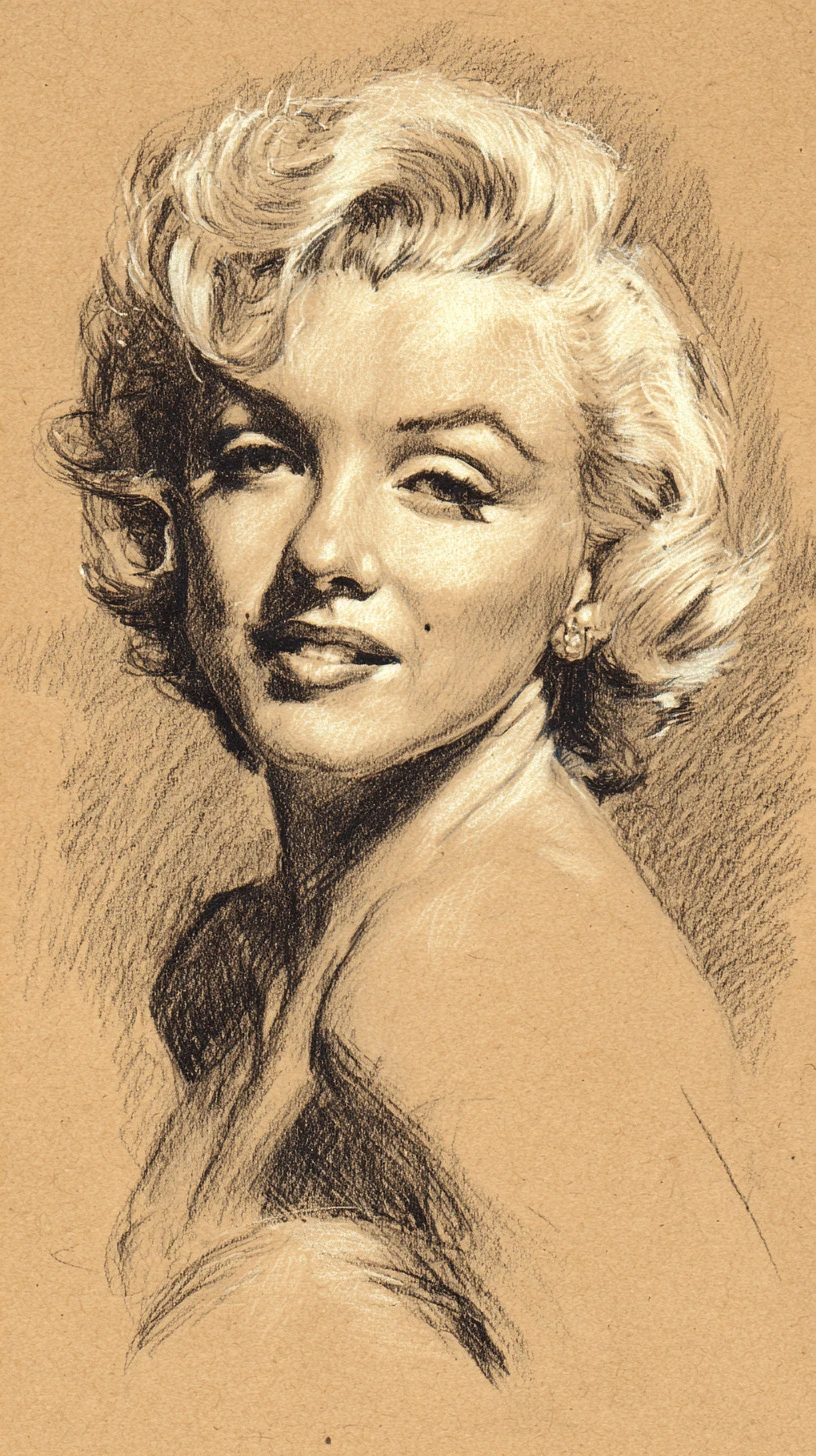 Sinnliches Kohle-Büstporträt einer Vintage-Hollywood-Frau