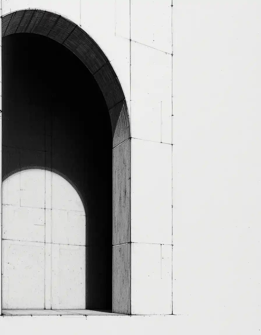 Studio Minimalista a Matita di una Curva ad Arco Architettonico