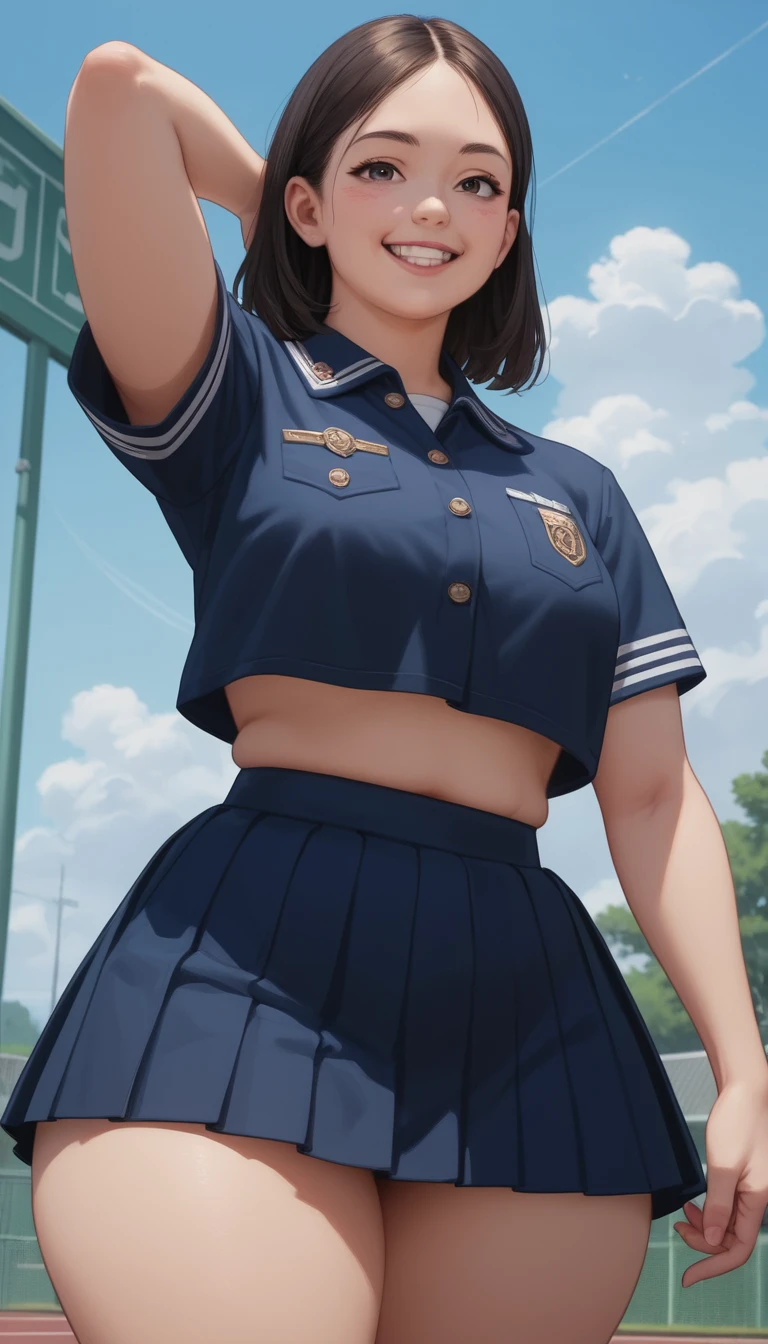 Studentessa giapponese in uniforme posa nel cortile della scuola